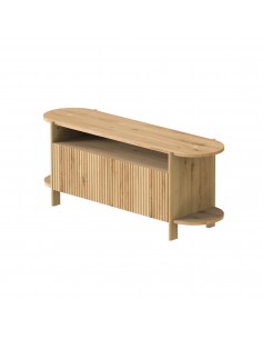 Offener TV-Schrank BÓN aus massiver Natureiche, Lowboard oval, lackiert, 2-türig - 1