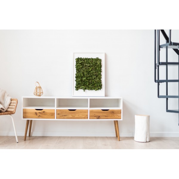 Offener TV-Schrank BOX, Fernsehtisch mit 3 Schubladen und Fächer, Lowboard weiß - 2