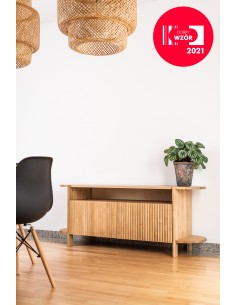 Offener TV-Schrank BÓN aus massiver Natureiche, Lowboard oval, lackiert, 2-türig - 1 2