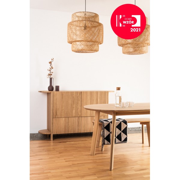 Hochwertige Kommode BÓN aus massiver Natureiche, Sideboard oval, lackiert, 2-türig mit 2 Schubladen - 2