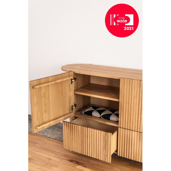 Komoda dębowa owalna - kolekcja BÓN | Moonwood, Komoda ryflowana z szufladami, drewniana, owalna BÓN BÓN Collection - BONKM01-10
