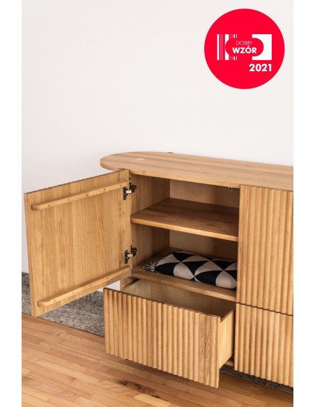 Hochwertige Kommode BÓN aus massiver Natureiche, Sideboard oval, lackiert, 2-türig mit 2 Schubladen - 4