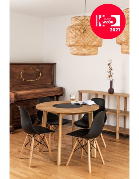 Stół dębowy okrągły ze schowkiem - kolekcja BÓN | Moonwood, Stół okrągły drewniany ze schowkiem 95 cm BÓN BÓN Collection - BONST