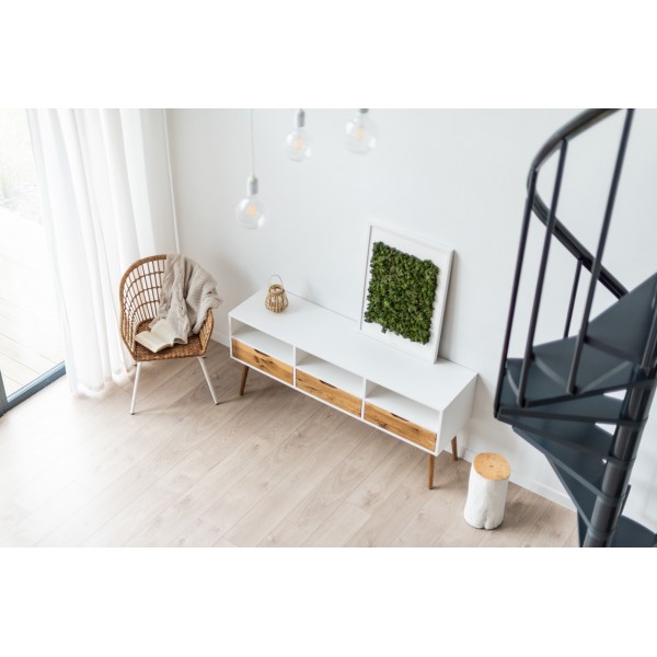 Offener TV-Schrank BOX, Fernsehtisch mit 3 Schubladen und Fächer, Lowboard weiß - 3