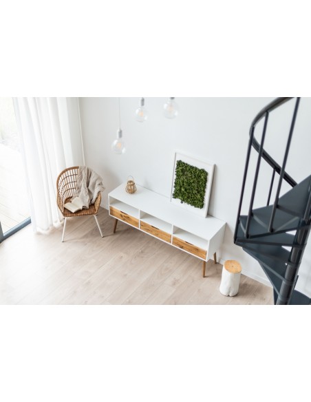 Offener TV-Schrank BOX, Fernsehtisch mit 3 Schubladen und Fächer, Lowboard weiß - 3