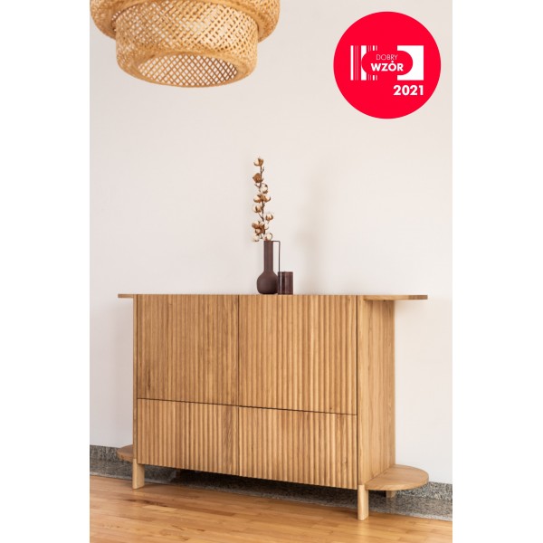 Hochwertige Kommode BÓN aus massiver Natureiche, Sideboard oval, lackiert, 2-türig mit 2 Schubladen - 3