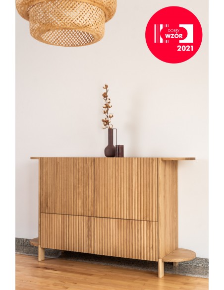 Hochwertige Kommode BÓN aus massiver Natureiche, Sideboard oval, lackiert, 2-türig mit 2 Schubladen - 3