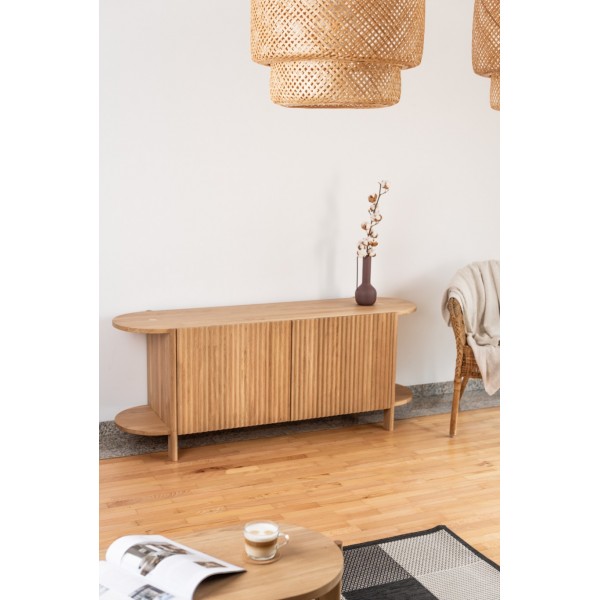 Niska komoda dębowa - kolekcja BÓN | Moonwood, Komoda ryflowana drewniana, niska, owalna BÓN BÓN Collection - BONKM05-107 