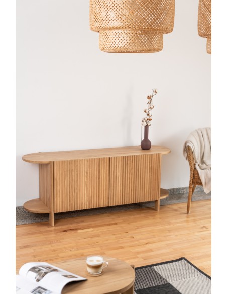 Niska komoda dębowa - kolekcja BÓN | Moonwood, Komoda ryflowana drewniana, niska, owalna BÓN BÓN Collection - BONKM05-107 