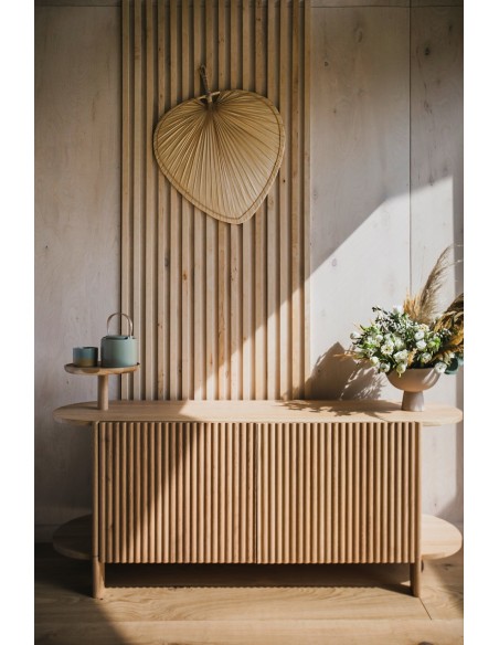 Niska komoda dębowa - kolekcja BÓN | Moonwood, Komoda ryflowana drewniana, niska, owalna BÓN BÓN Collection - BONKM05-107 
