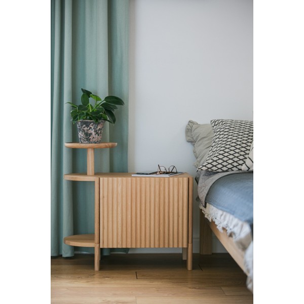 Szafka nocna owalna - kolekcja BÓN | Moonwood, Szafka nocna drewniana, ryflowane fronty, owalna, BÓN Strona główna -  