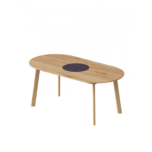 Oval oak table with storage compartment, BÓN - 1