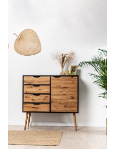 Komoda na nóżkach w stylu skandynawskim BOX 4-szuflady, czarny z drewnem, Komoda na nóżkach w stylu skandynawskim BOX 4-szuflady 2