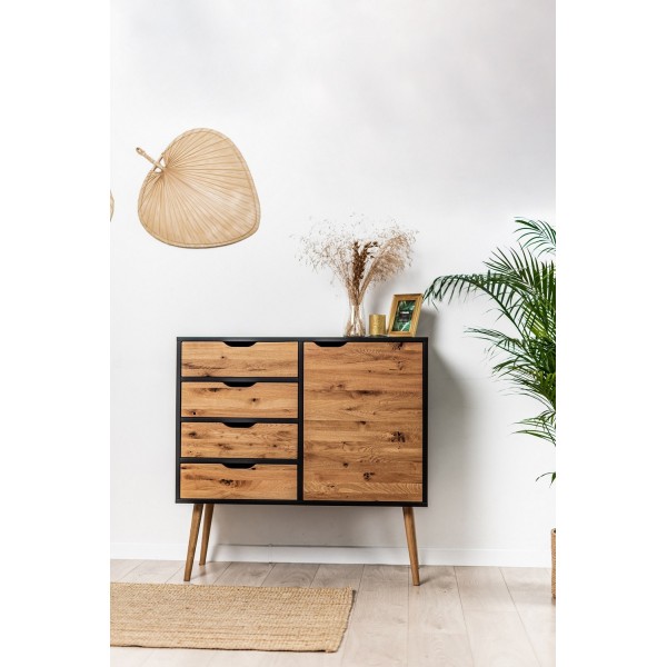 Komoda na nóżkach w stylu skandynawskim BOX 4-szuflady, czarny z drewnem - 2