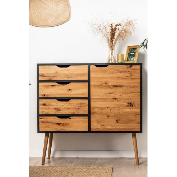 Komoda na nóżkach w stylu skandynawskim BOX 4-szuflady, czarny z drewnem - 3