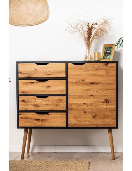 Komoda na nóżkach w stylu skandynawskim BOX 4-szuflady, czarny z drewnem - 3