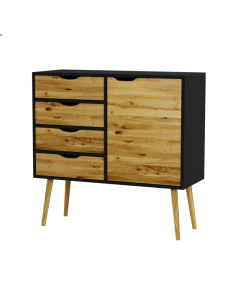 Scandinavian-style chest of drawers BOX with 4 drawers, black with wood - 1