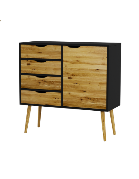 Komoda na nóżkach w stylu skandynawskim BOX 4-szuflady, czarny z drewnem - 1