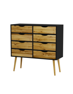 Komoda na nóżkach w stylu skandynawskim BOX 8-szuflad, czarny z drewnem | Moonwwood, Komoda na nóżkach w stylu skandynawskim BOX