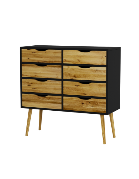 Komoda na nóżkach w stylu skandynawskim BOX 8-szuflad, czarny z drewnem - 1