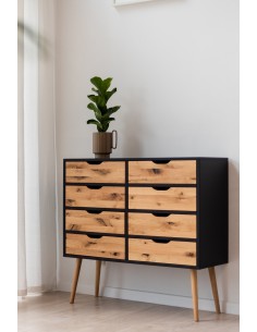 Komoda na nóżkach w stylu skandynawskim BOX 8-szuflad, czarny z drewnem | Moonwwood, Komoda na nóżkach w stylu skandynawskim BOX 2