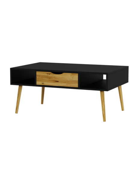 Stolik okolicznościowy BOX na nóżkach 110 cm czarny | Moonwood, Stolik okolicznościowy BOX na nóżkach 110 cm, czarny z drewnem, 