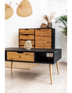 Cofee table BOX 110 cm, black with wood, Scandinavian style - 1 2