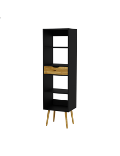 Wooden BOX bookcase, black with wood, Scandinavian style - 1