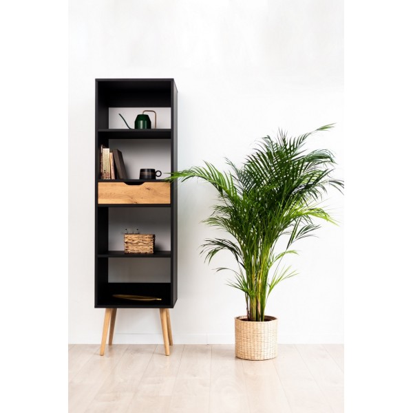 Wooden BOX bookcase, black with wood, Scandinavian style - 2