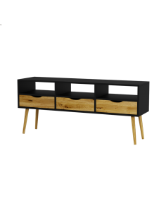 TV cabinet BOX 150 cm, black with wood, Scandinavian style - 1