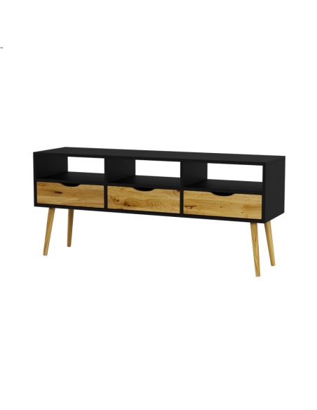 Szafka RTV BOX na nóżkach 150 cm czarna z drewnem, styl skandynawski - 1