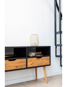 Szafka RTV BOX na nóżkach 150 cm czarna z drewnem | Moonwood, Szafka RTV BOX na nóżkach 150 cm czarna z drewnem, styl skandynaws 2