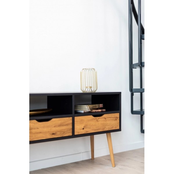 Szafka RTV BOX na nóżkach 150 cm czarna z drewnem, styl skandynawski - 2