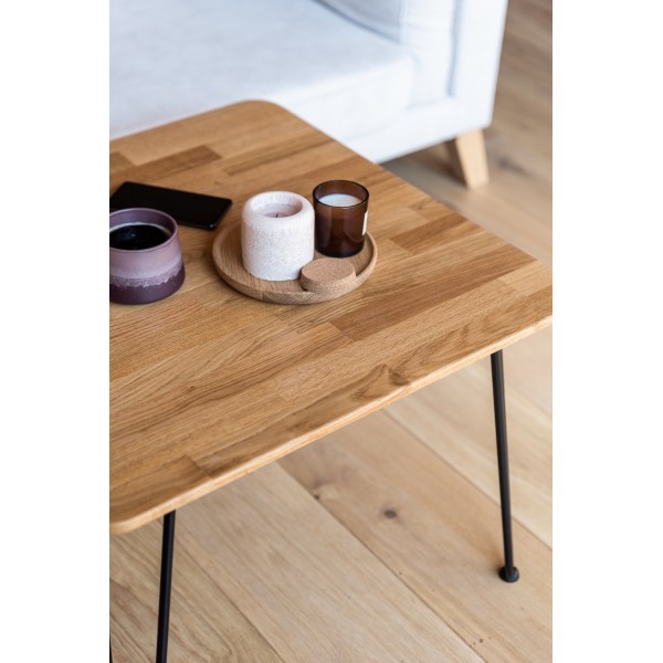 Kwadratowy stolik dębowy  - kolekcja IRON OAK | Moonwood, Stolik kawowy na metalowych nogach, dąb naturalny IRON OAK Iron Oak - 