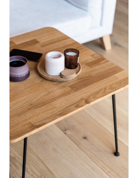 Kwadratowy stolik dębowy  - kolekcja IRON OAK | Moonwood, Stolik kawowy na metalowych nogach, dąb naturalny IRON OAK Iron Oak - 