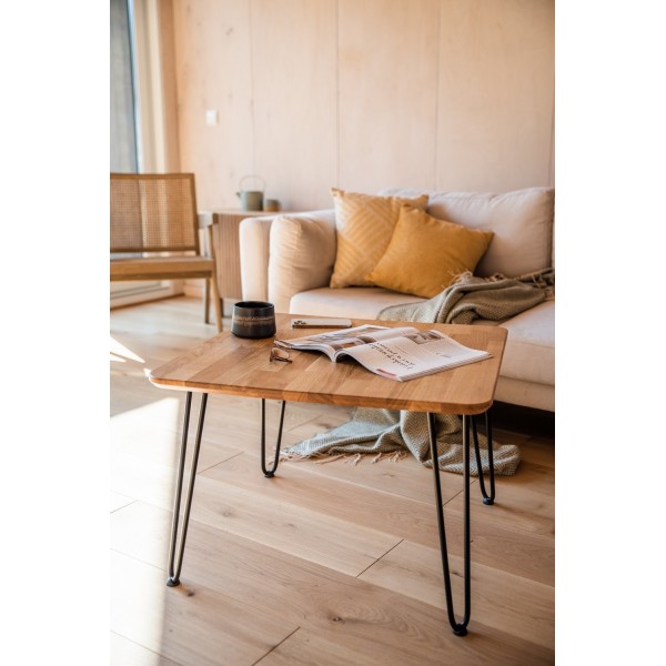 Kwadratowy stolik dębowy  - kolekcja IRON OAK | Moonwood, Stolik kawowy na metalowych nogach, dąb naturalny IRON OAK Iron Oak - 