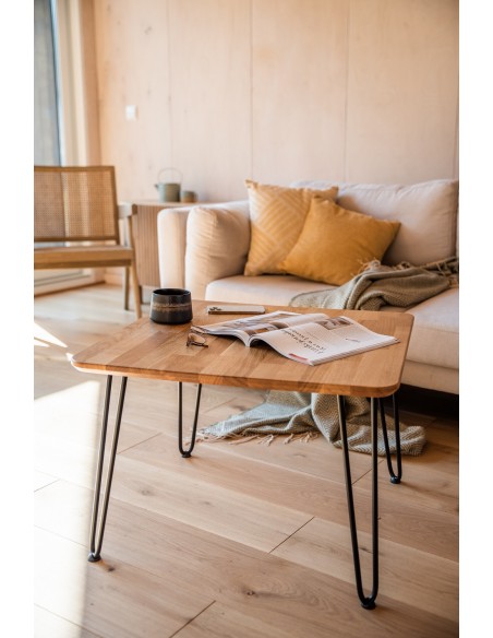 Kwadratowy stolik dębowy  - kolekcja IRON OAK | Moonwood, Stolik kawowy na metalowych nogach, dąb naturalny IRON OAK Iron Oak - 