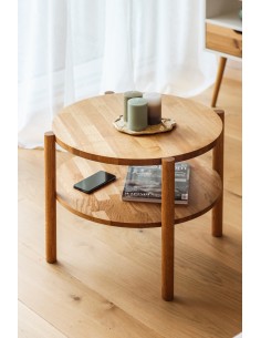 Stolik dębowy okrągły z półką, olejowany, średnica 60 cm | Moonwood, Okrągły stolik kawowy z półką, średnica 60 cm Double Oak -  2