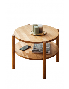 Stolik dębowy okrągły z półką, olejowany, średnica 60 cm | Moonwood, Okrągły stolik kawowy z półką, średnica 60 cm Double Oak - 