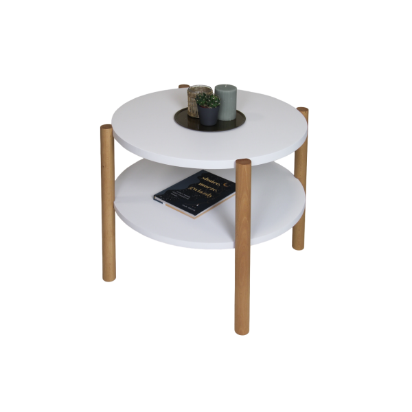 Stolik dębowy okrągły z półką, olejowany, średnica 60 cm | Moonwood, Okrągły stolik kawowy z półką, średnica 60 cm Double Oak - 