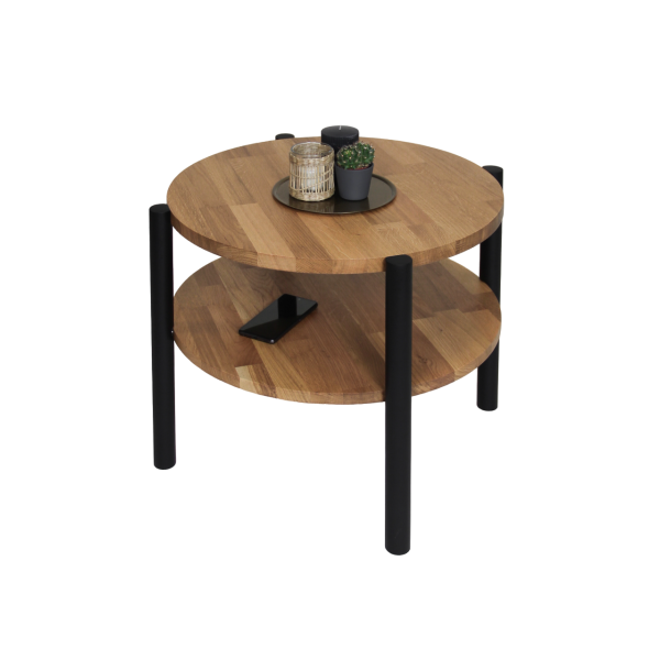 Stolik dębowy okrągły z półką, olejowany, średnica 60 cm | Moonwood, Okrągły stolik kawowy z półką, średnica 60 cm Double Oak - 