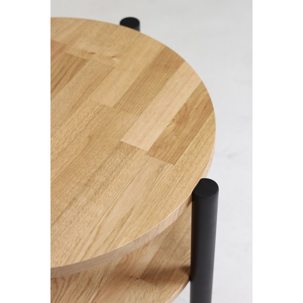 Stolik dębowy okrągły z półką, olejowany, średnica 60 cm | Moonwood, Okrągły stolik kawowy z półką, średnica 60 cm Double Oak - 