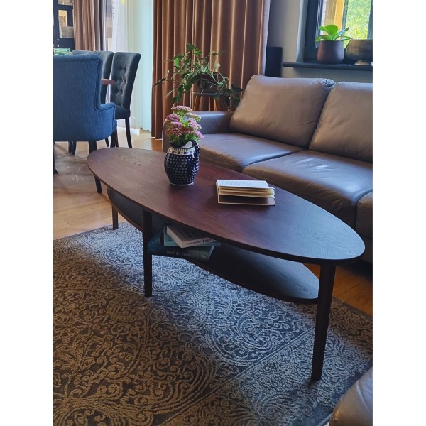 Ława dębowa owalna z półką będzie, stolik z półką, Ława owalna z półką Double Oak Double Oak -  