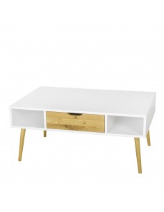 Cofee table BOX 110 cm, white with wood, Scandinavian style - 1