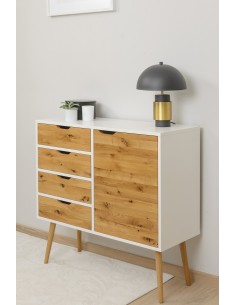 Scandinavian-style chest of drawers BOX with 4 drawers, white with wood - 1 2