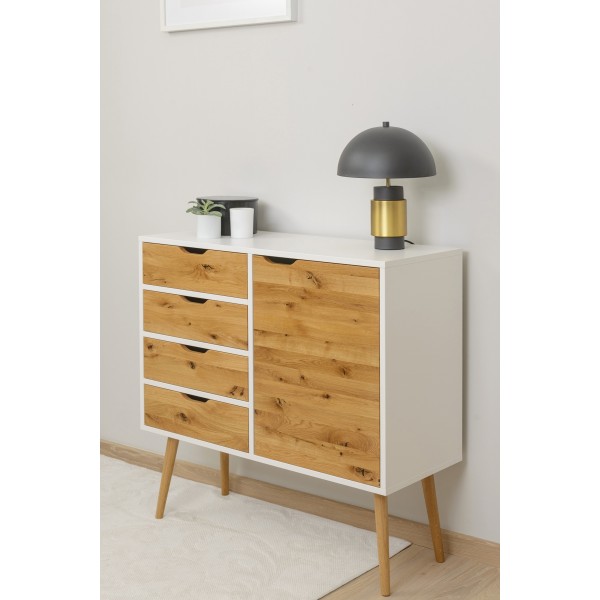 Kommode BOX, Sideboard mit 4 Schubladen 1-türig, Schubladenschrank Eiche massiv - 2