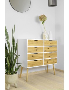 Scandinavian-style chest of drawers BOX with 8 drawers, white with wood - 1 2