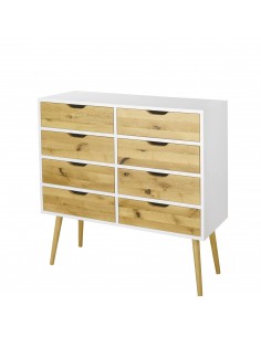 Scandinavian-style chest of drawers BOX with 8 drawers, white with wood - 1