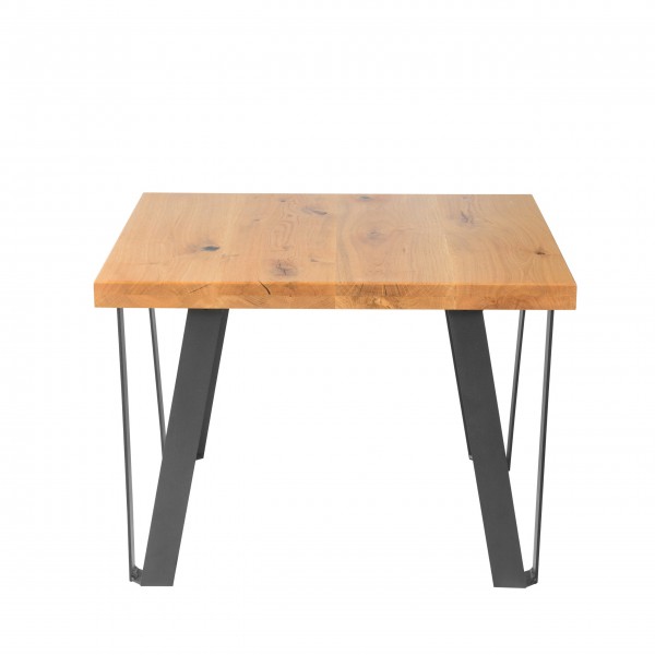 Stolik dębowy, kwadratowy Freja | Stoliki - moonwood.pl, Rustykalny stolik dębowy Freja 70x70 cm, stolik kwadratowy z metalowymi